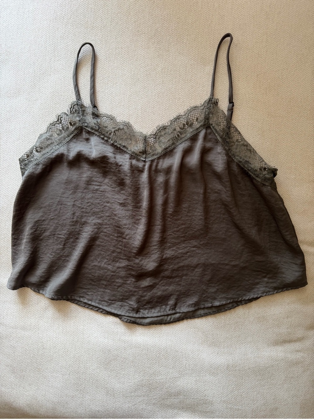 Lace-Trim Cami Tank Top - Olive Gray